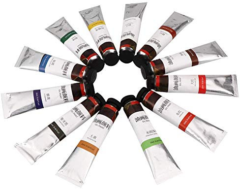 KIMISS Juego de Pintura Al óleo, Kit de Herramientas de Pintura Artística para Principiantes, Juego de Pintura Al óleo de 20 Ml de 12 Colores en Caja