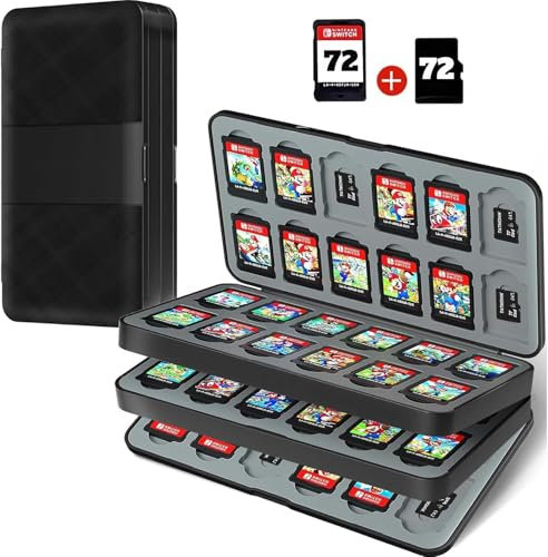 TATMOHIK Switch Game Case per 72 carte Nintendo Switch Games e 72 schede Micro SD, cartuccia di supporto per giochi Nintendo Switch con 72 slot, custodia compatta e portatile (nero)