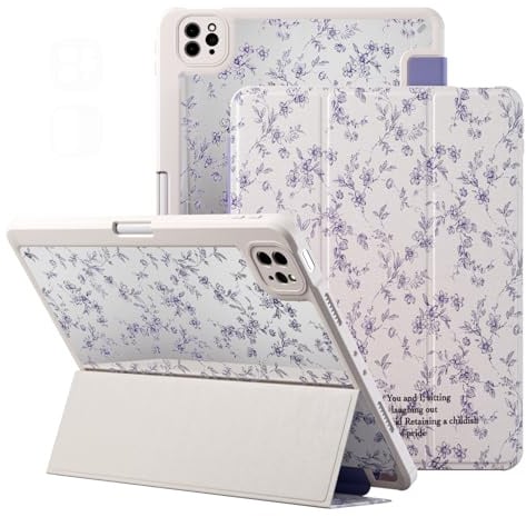 GANGANPRO Tablet Hülle für iPad Air 11 2024/iPad Air 5th 4th 11 Zoll, Leichte Schutzhülle PU Dreifach Faltbar Standfunktion Blaue zerdrückte Blume Druck Stoßfest Rückseite