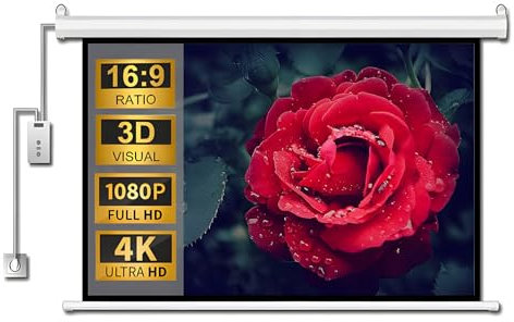 100 Tums Elektrisk Motoriserad Projektorskärm med Fjärrkontroll, 16:9 8K 4K Ultra HD Vägg/Tak Monterad Filmduk för Film, Hemmabio, Bio, Kontor och Videospel