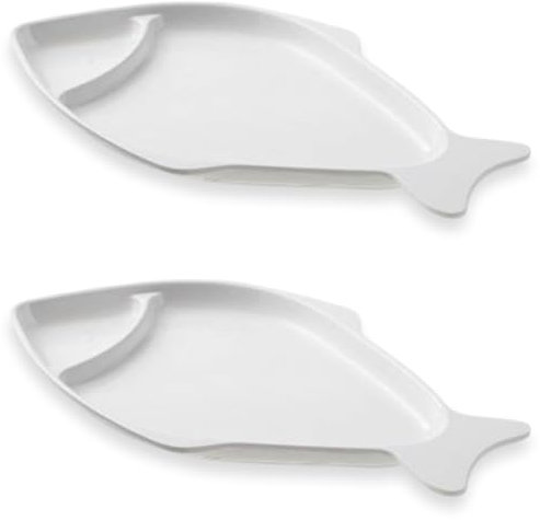 Sicignano | Piatto Pesce in Melamina 38x22x3h cm Bianco – Resistente, Elegante e Ideale per Pesce, Antipasti e Portate Fredde (2)