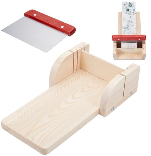BENECREAT Seifenschneidewerkzeug Sets, Verstellbare Seifenform Aus Kiefernholz Mit Edelstahlschneider Für Die Herstellung Handgemachter Seife Kerzen Trimmen DIY Schneiden