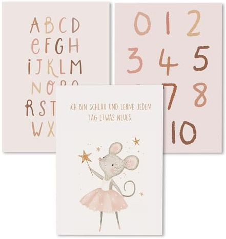 Kidsmood - Affirmationsposter für Kinderzimmer - Ermutigende bilder fürs Kinderzimmer Mädchen & Jungen – Babyzimmer Deko – Wandbilder Tiere für Kinderzimmer deko [Zahlen & Buchstaben |21x30 cm ]