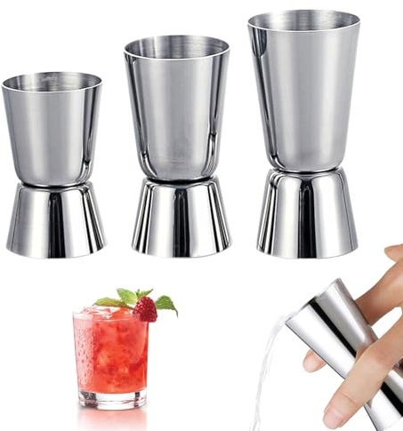 Cocktail Messbecher 3 Stück Set Mit 3cl/4cl/5cl Doppelmass Skala, Mixbecher Portionierer Zubehör Jigger für Bar Party Massbecher
