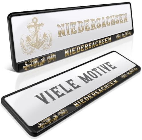 schildEVO 2 Kennzeichenhalter | Niedersachsen 07 | Anker Gold | Nordseeküste | Hannover | Friesisch | Braunschweig | Nummernschildhalter | Kennzeichenrahmen | Auto PKW Kfz | DHL-Versand