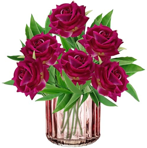 astylishome Artificial Flowers Indoor Faux Roses - 6PCS Fake Flower Bridal Wedding Bouquet Realistic for Home 4909