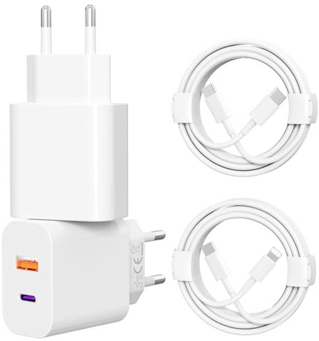 USB C Ladegerät mit USB Adapter [ 2 in 1 ] 2er Pack Ladeadapter für iPhone/iPad/Kopfhörer/Handy Netzteil Mehrfach Ladestecker PD 3.0 Schnellladegerät Steckdose usbc Stecker Charger (weiß, mit Kabel)