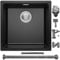 Auralum Évier Cuisine 45x44 cm, Evier Noir en Granit avec Siphon et Kit de Drainage, Lavabo Cuisine pour Meubles Bas à Partir 45 cm Largeur
