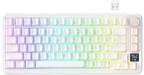 ATTACK SHARK X85 PRO Wireless Gaming Keyboard with TFT Display & Knob,White | 75% Hot Swappable Mechanical Keyboard,2.4G/BT/USB-C Wired,Gasket Mount,4000mAh,NKRO, RGB Backlit for PC/Mac/Office/Gaming