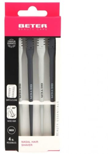 Beter - 4er-Pack Nasenhaarschneider für Männer und Frauen, Präziser und Sicherer Nasenhaartrimmer, Abgerundeter Schneidekopf mit Schutz, Manuell Reisegeeignet, Ergonomisch