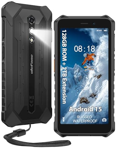 Ulefone RugKing 2 Pro Rugged Smartphone, 128GB/2TB TF, Dock Charging, Android 15 Mobile Phones, 5.45 inch Tough Screen, IP68 Waterproof Outdoor SIM Free Phone Unlocked, 4G 3-Card Slot, NFC, Black