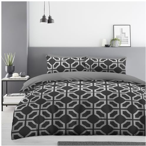 GC GAVENO CAVAILIA Geometric Chain Pattern King Size Duvet Cover Set with Matching Pillowcases - Modern Printed Comforter Bedding Set - Durable & Super Soft Breathable Lightweight Quilt Cover