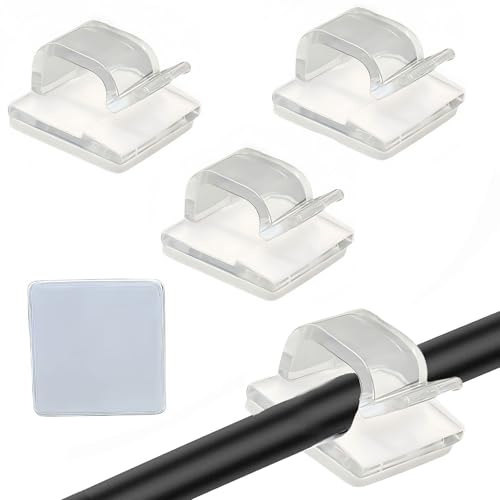 ZALAOR Adhesive Cable Clips – 100PCS Clear Self Adhesive Wire Organizer for Wall Mount – Outdoor Fairy Light Clips for Christmas String Lights, Ethernet & USB Cables