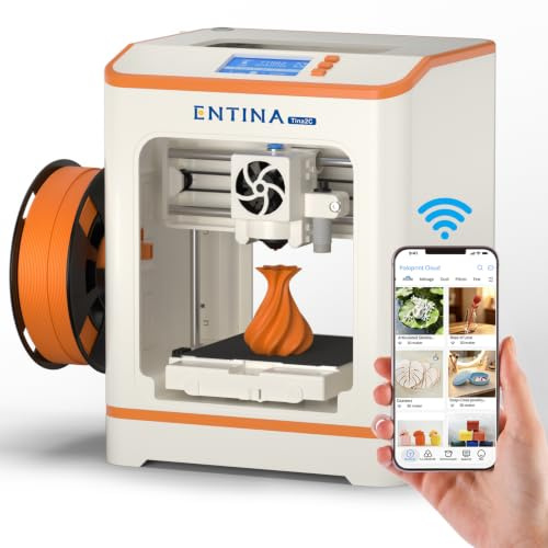 ENTINA TINA2C Imprimante 3D Mini Débutants et Famille, Facile à Utiliser | Préassemblée, Nivellement Automatique, WiFi App Cloud,Impression Silencieuse, 3000+ modèles pour créer en DIY à domicile