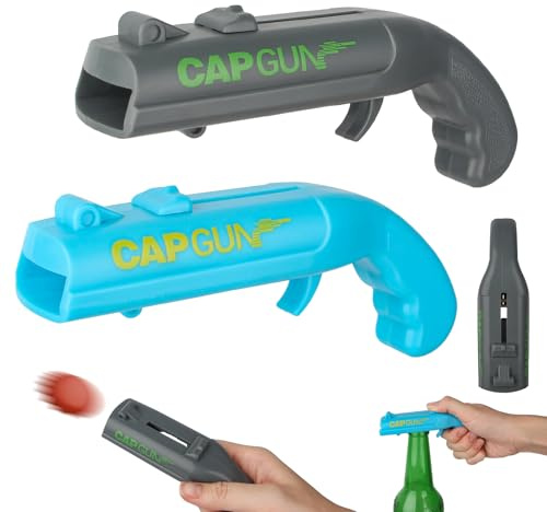 2 Pcs Cap Gun Bottle Opener,Funny Shooting Bottle Cap Gun(Grey+Blue) | Beer Cap Gun, Beer Gifts for Men,Home,Restaurant,Bar,Party