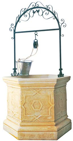 AnaParra Gozo Ocre Pozo de Jardín Sena -Gozo Hecho de hormigón Aligerado con Arco de Hierro | Pozo decoración Jardín con Bomba de Agua de 90X112X210cm., Color Ocre