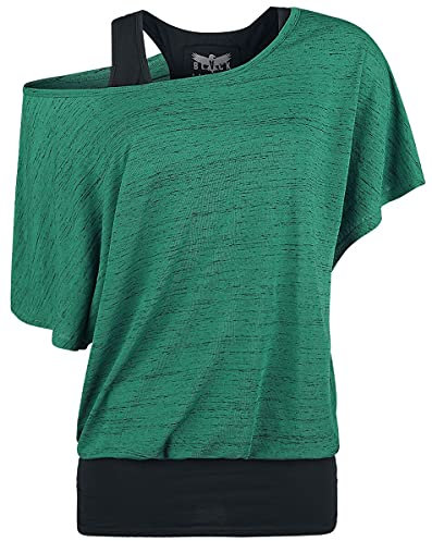 Black Premium by EMP Damen schwarz-grünes T-Shirt im Double-Layer-Look S