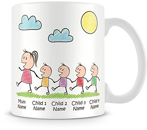 Mummy Mug with 4 Kids - Personalise with Names - Gift for Mums