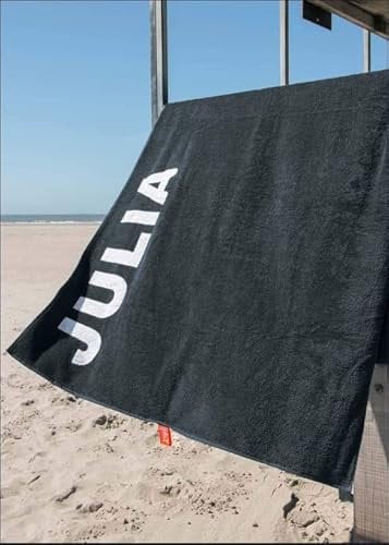 S< S< Strandtuch mit Name - personalisierte Bedrucking - XXL Saunatuch - Strandtuch 100x200 aus Baumwolle (Anthrazit)