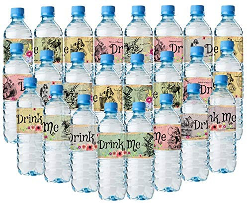 Alice im Wunderland Flaschentücher - 24 Alice Wasserflaschen-Etiketten - 8 verschiedene tolle Layouts
