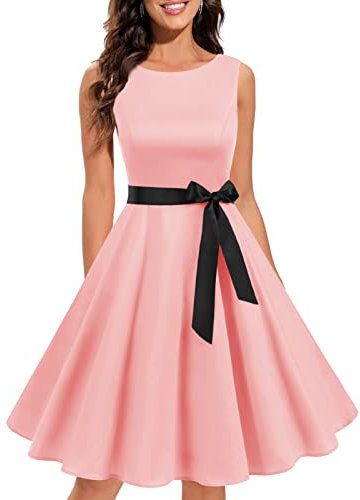 Gardenwed Vestito Donna Elegante Vintage Anni 50 Abito Cerimonia da Sera Abito da Cocktail Rockabily Senza Maniche con Cintura A-Line Blush XL
