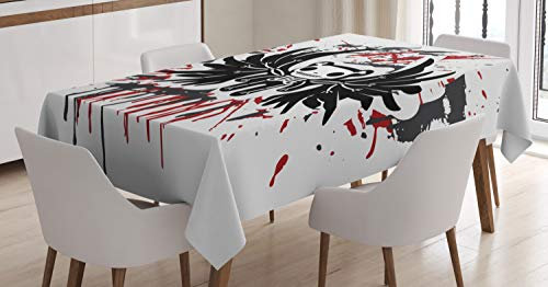 ABAKUHAUS Víspera de Todos los Santos Mantele, Cara cómica Muerta del cráneo, Estampado con la Última Tecnología Lavable Colores Firmes, 140 x 170 cm, Negro Perla Rubí