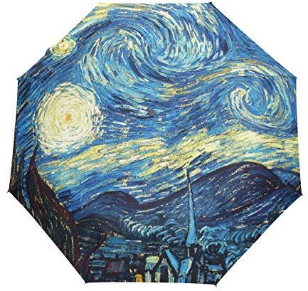 MONTOJ Vincent Van Gogh The Starry Night 3-Fach Faltbarer Regenschirm, UV-Schutz mit automatischem Öffnungsknopf