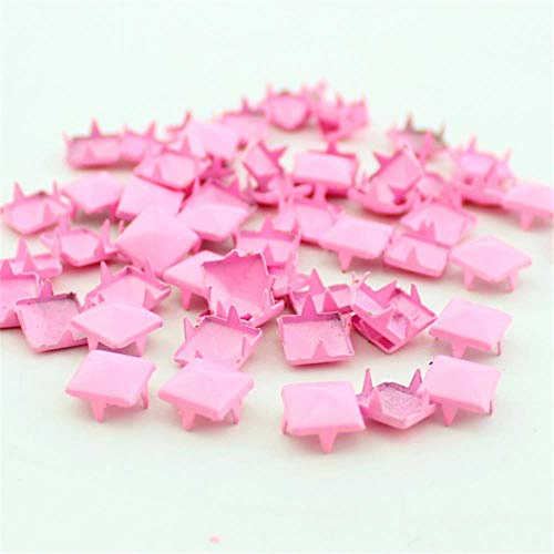 Mix-Colors 100pcs 9mm Pyramidennieten und Nieten Punk DIY Metal Square Nietnieten und Spikes für Kleidung Schuhe Taschen Zubehör, pink