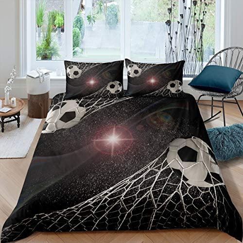 Loussiesd 3D Fußball Bettwäsche Set Sport Galaxy Sterne Bettbezug Set Kinder Jungen Mädchen 155x220 cm Microfaser Betten Set mit Reißverschluss und 1 Kissenbezug 80x80 cm