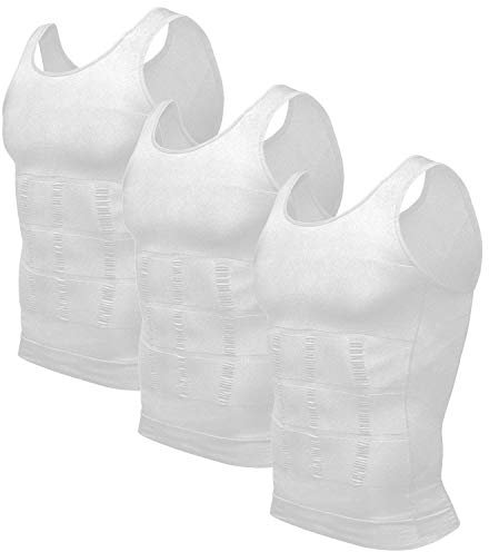 Odoland Unterhemd Herren Shapewear 3er Pack Kompressionsshirt Bauchweg Shirt Herren Body Shaper Tank Tops - Weiß (XL)