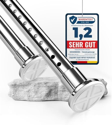 MEISENBERG Gardinenstange ohne Bohren 310-360cm, Ø32mm Chrom Multifunktionale Vorhangstange Klemmbar - Ausziehbare Teleskopstange Klemmstange - für Trennwand, Vorhang und Balkon