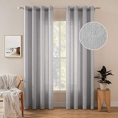 MIULEE 2er Set Voile Vorhang Sheer Leinenvorhang mit Ösen Transparente Unregelmäßige Textur Gardine Ösenschal Fensterschal Lichtdurchlässig für Schlafzimmer 260 x 140cm (H x B) Hellgrau