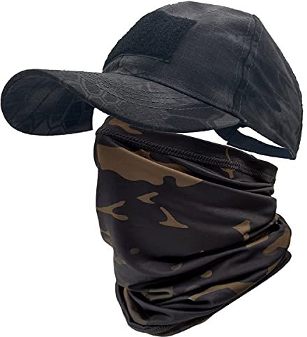 ehsbuy Cappellino Militare Camo Cappello Softair Baseball Scaldacollo Berretto Visiera Mimetica Esercito Bandiera Tattico per Caccia Paintball Tiro (Nero Python Camo)