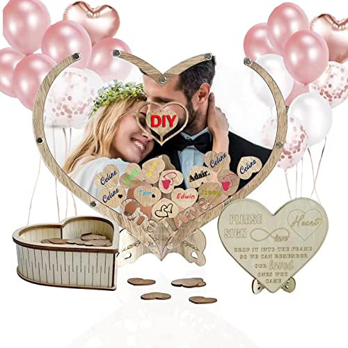 Hochzeits Gästebuch,Wedding Holzherzen Alternative Hochzeitsdeko 65 Herzen Beschriften, Rustikales Geschenk Hochzeitstag Taufe Geburtstag Babyparty (Herzförmiges Holzherz)