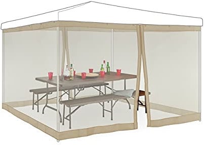 Relaxdays Moskitonetz Mosquitera para Carpa, Malla Antimosquitos Cenador 3 x 3 m, 2 Laterales, Red Antiinsectos, Cremallera, Beige, 12 m, 18