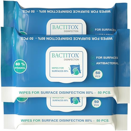 Bactitox 150 Antibacterial Alcohol Wipes - 80% Ethanol - Fast Acting Surface Disinfectant - 50 count (Pack of 3)