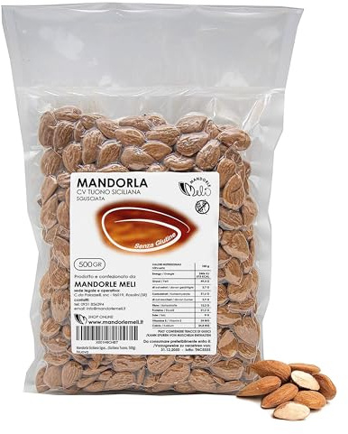 Mandorle Sgusciate Siciliane - Frutta Secca Fonte di Vitamine e Fibre - Senza Glutine (Siciliana Tuono, 500g)