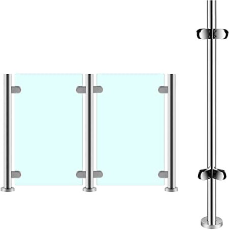 SRNSAEB Glas Geländerpfosten Glashalter Balkondeck Glasgeländer-Klemmpfosten, Edelstahl-Glasbalustrade-Geländer-Pfosten-System mit Armatur, 25 Zoll/34 Zoll/38 Zoll/40 Zoll Groß
