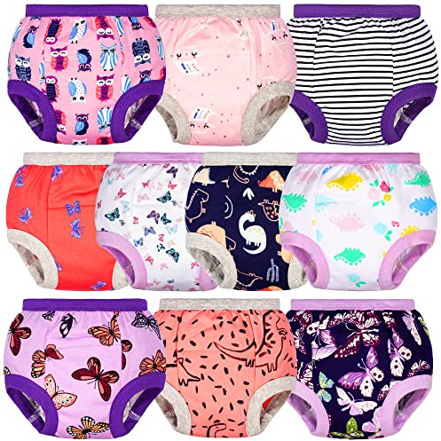 BIG ELEPHANT Potty Training Underwear - 10 Pack, 100% Cotton Absorbent Unisex Toddler Pee Pants for Boys Girls