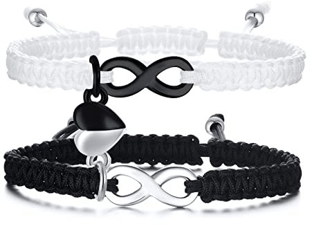 VNOX Paar Armbänder Unendlichkeitszeichen Herz, Edelstahl Couple Handgefertigt Geflochten Armband Yinyang, Sie und Ihn Partner für Beide Männer Frauen Schwestern (Love Schwarz Silber)