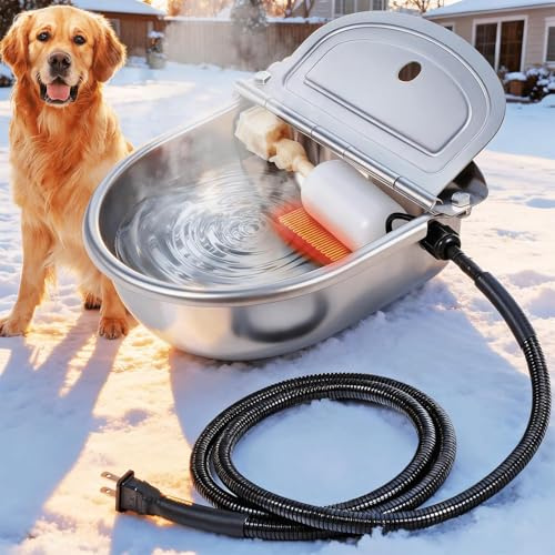 MUYIRTED Heizbare Tiertränke Automatisches Thermostat 220V/80W, Beheiztes Frostschutz Schwimmertränke Tränkebecken Aus Edelstahl, Automatische Wintertränke Für Hunde Pferde Schafe Und Rinder
