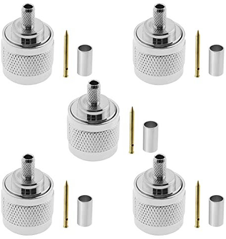 Create idea 5 Sets N Type Straight Crimp Adapter N Type Male Crimp On Plug Connector N-Type Male Plug Crimp Fit for 50-3 RG58 Coax Series Cable