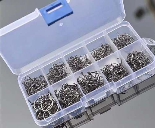 Circle Fishing Hooks with Plastic Box set of 500pcs Carbon Steel with Eye Sea Fishing Hooks Barb Weedless Small Fishing Hook Size 3 4 5 6 7 8 9 10 11 12