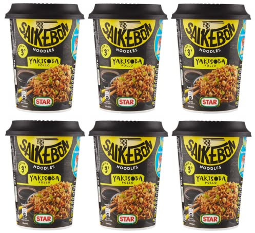 6x Star Saikebon Noodles Yakisoba Pollo Japanisches Gericht Bestehend aus Nudeln, Huhn und Gemüse 93g