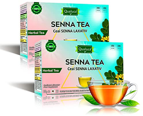 Qualuca | Senna-Tee - Abführmittel | Senna Tee natürliches Abführmittel | Natürlicher Sennesblättertee | Kräutertee | Packung mit 2 | 40 Teebeutel | 60g