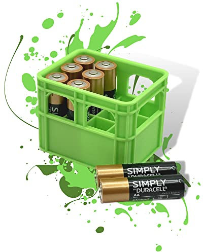 Batterie Bier Kasten Batteriekasten Batteriekiste Batteriebox Aufbewahrungsbox Minikiste Minibox für Aufbewahrung von Batterien AA, AAA, 9V, Leerkiste - 3D gedruckt (AA, Grün)