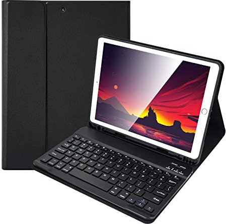 Lively Life Bluetooth Keyboard Case for iPad Pro & Air, Detachable, Built-in Pencil Slot - Black