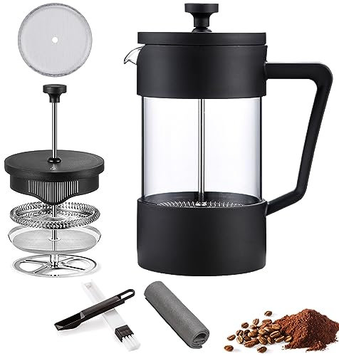 FainFun Prensa Francesa Cafetera, Cafetera Prensa Francesa de Borosilicato, Cafetera de Prensa Francesa 1000ml, extracción Sencilla, para Oficina, Hogar, Restaurante