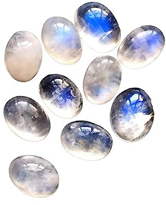 Gems For Jewels 6x8mm Regenbogen-Mondstein-Cabochons für Damen, oval, schlicht, flache Rückseite, lose Regenbogen-Mondstein-Edelsteine, 10 Stück Regenbogen-Mondstein für Schmuck – KS3591