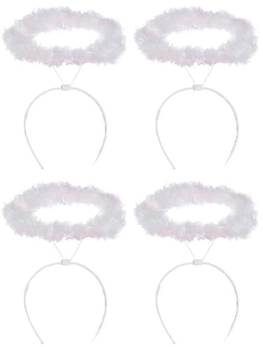 Acan Tradineur - Pack de 4 Coronas de ángel - Diadema con aro - Complemento para disfraz de carnaval, halloween, cosplay, fiesta, adultos, talla única. - Color Blanco